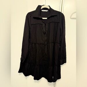 Zara Black Textured Button-Front Long Tunic